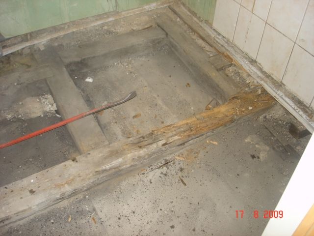 BAU.DE / BAU-Forum: 1. Bild zu Antwort "✅ Ursache gefunden: Abfluss-Sifon undicht &ndash; Badsanierung!" auf die Frage "Bodenfliesen im Bad abgeplatzt: Ursachen, Reparatur & Bodenausgleich &ndash; Anleitung?" im BAU-Forum "Estrich und Bodenbel&auml;ge"