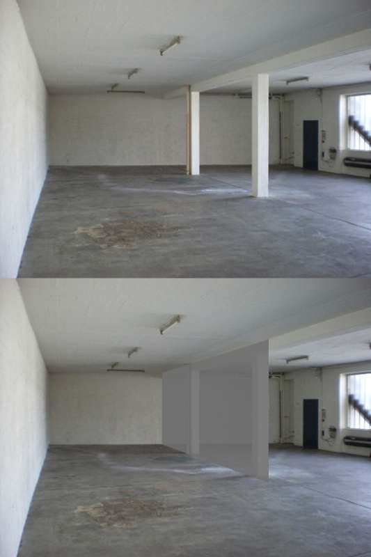 BAU.DE / BAU-Forum: 1. Bild zu Frage "Verputzte, helle, leicht abgeranzte Wand einer Lagerhalle f&uuml;r Filmdreharbeiten tempor&auml;r "nachbauen"? (Holz, Gips,...?)" im BAU-Forum "Innenw&auml;nde"