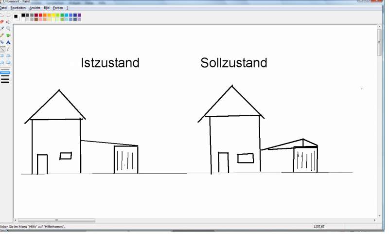 BAU.DE / BAU-Forum: 1. Bild zu Antwort "Skizze: Satteldach auf Garage in Hessen &ndash; Details zur Dachform&auml;nderung" auf die Frage "Dachform&auml;nderung in Hessen: Bauantrag erforderlich f&uuml;r Satteldach statt Flachdach?" im BAU-Forum "Bauplanung / Baugenehmigung"
