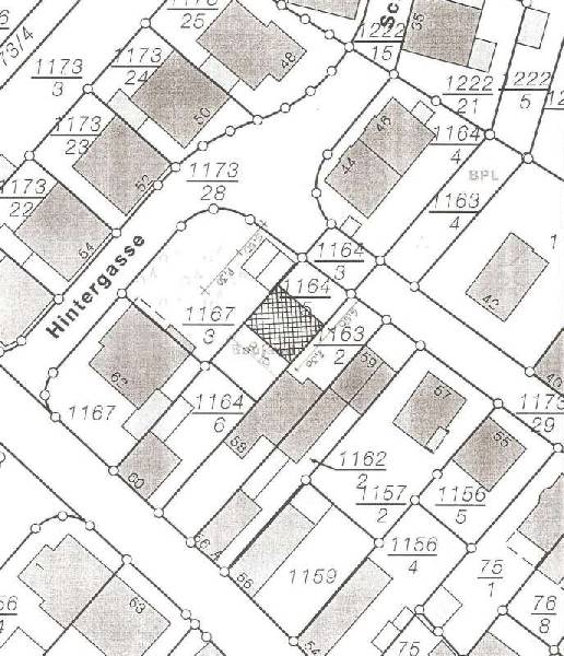 BAU.DE / BAU-Forum: 1. Bild zu Antwort "Lageplan: Flurst&uuml;ck Nr. 1164 &ndash; Grenzbebauung visualisiert" auf die Frage "Grenzbebauung ohne Zustimmung: Was tun? Rechte, Bauantrag & Nachbarrecht" im BAU-Forum "Bauplanung / Baugenehmigung"