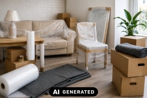 Umzug und Renovierung: M&ouml;bel und Fliesen transportsicher verpacken - Bild: KI-generiert / BAU.DE