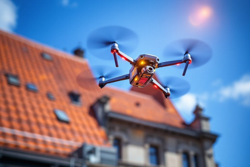 Drohnen erfassen die gew&uuml;nschten Daten kontaktlos aus der Luft und erm&ouml;glichen so eine risikofreie Analyse von Dachfl&auml;chen und Fassaden