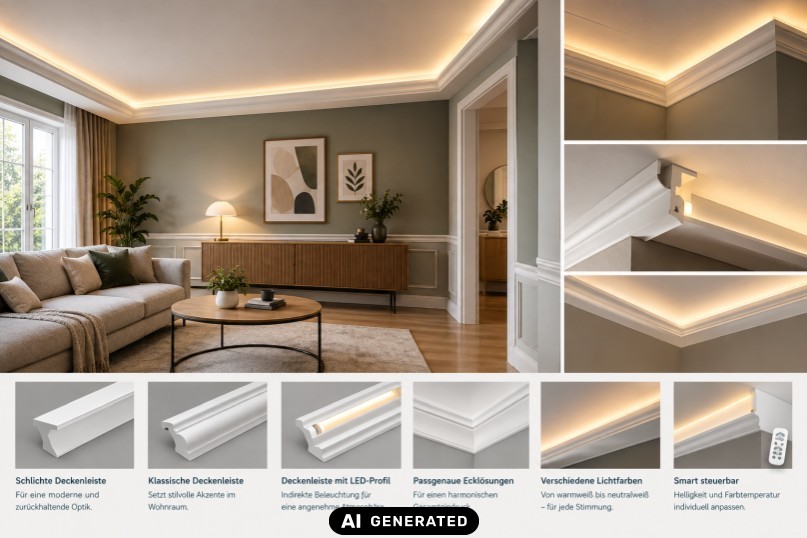 Moderne Deckenleisten mit indirekter LED-Beleuchtung